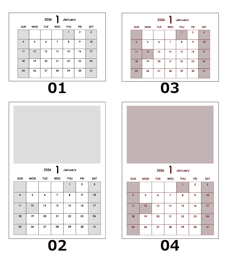 2026年1月カレンダーの見本