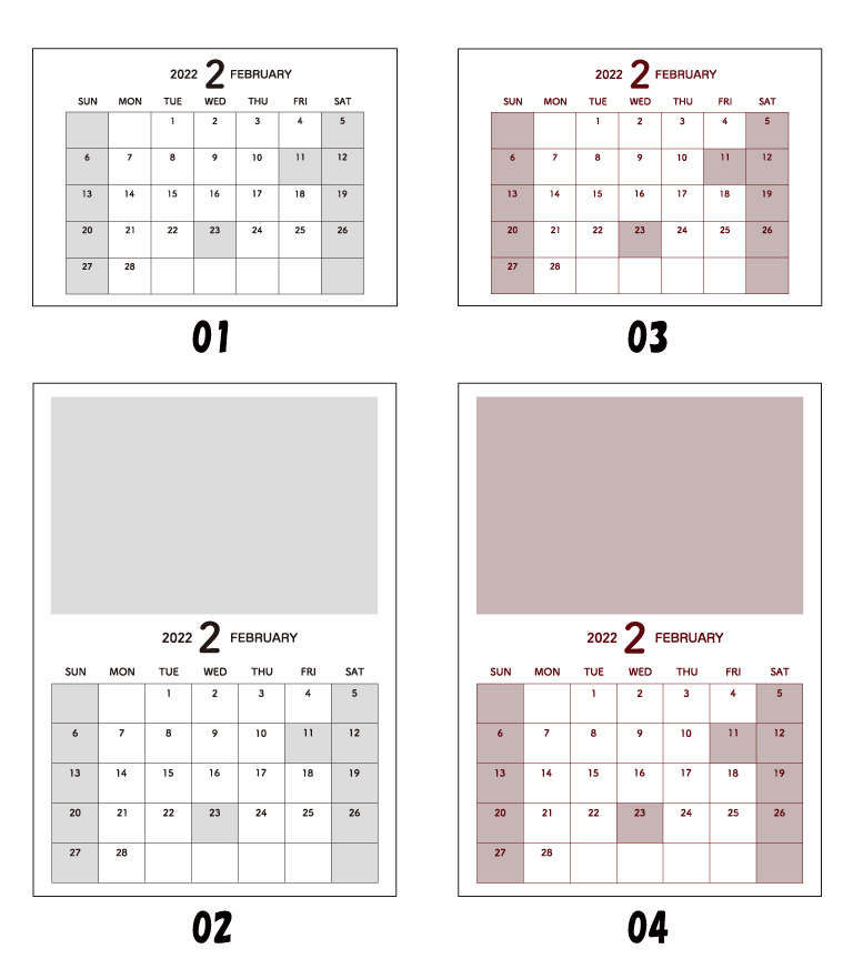 2月のカレンダーの見本