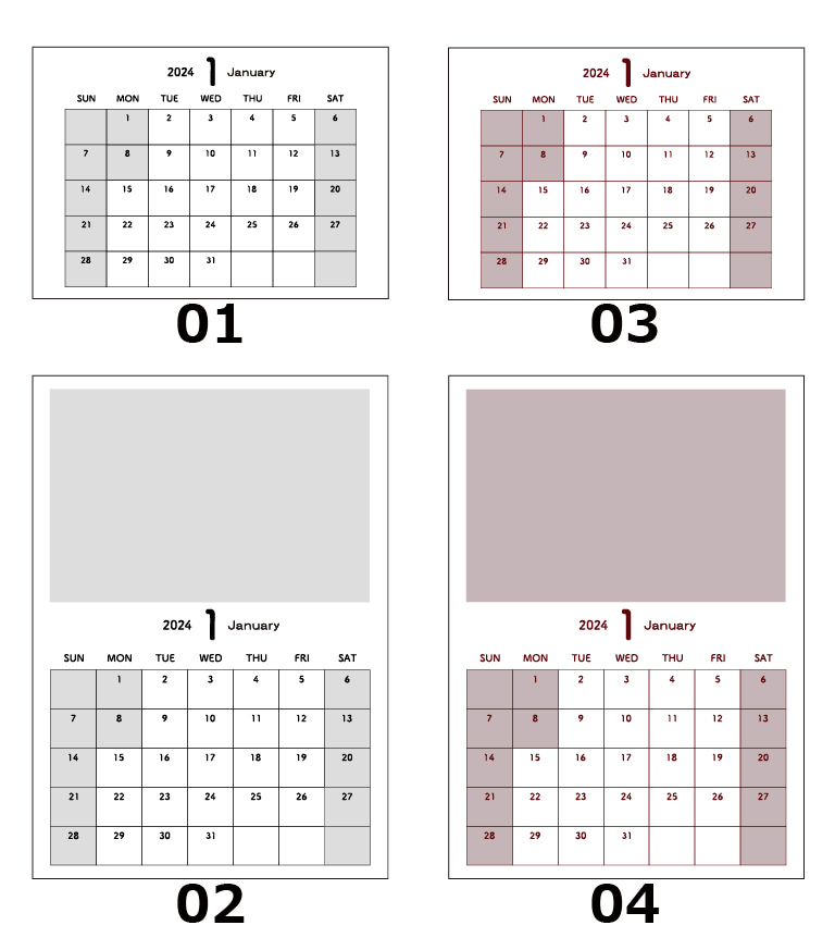 2024年1月カレンダーの見本