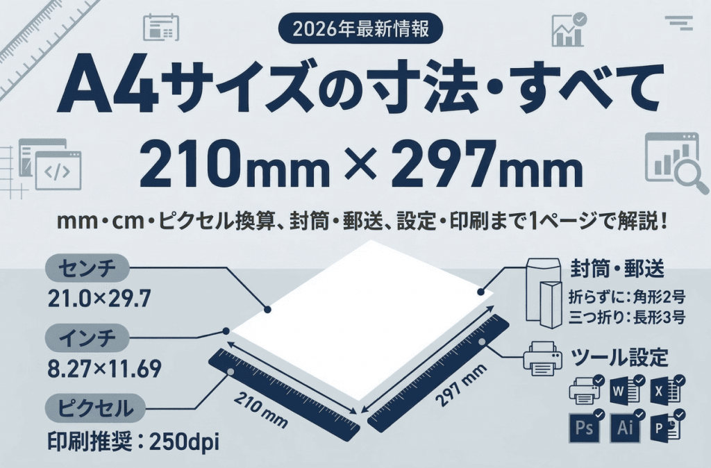 A4サイズ完全ガイド｜mm・cm・ピクセル一覧から封筒・印刷設定まで全