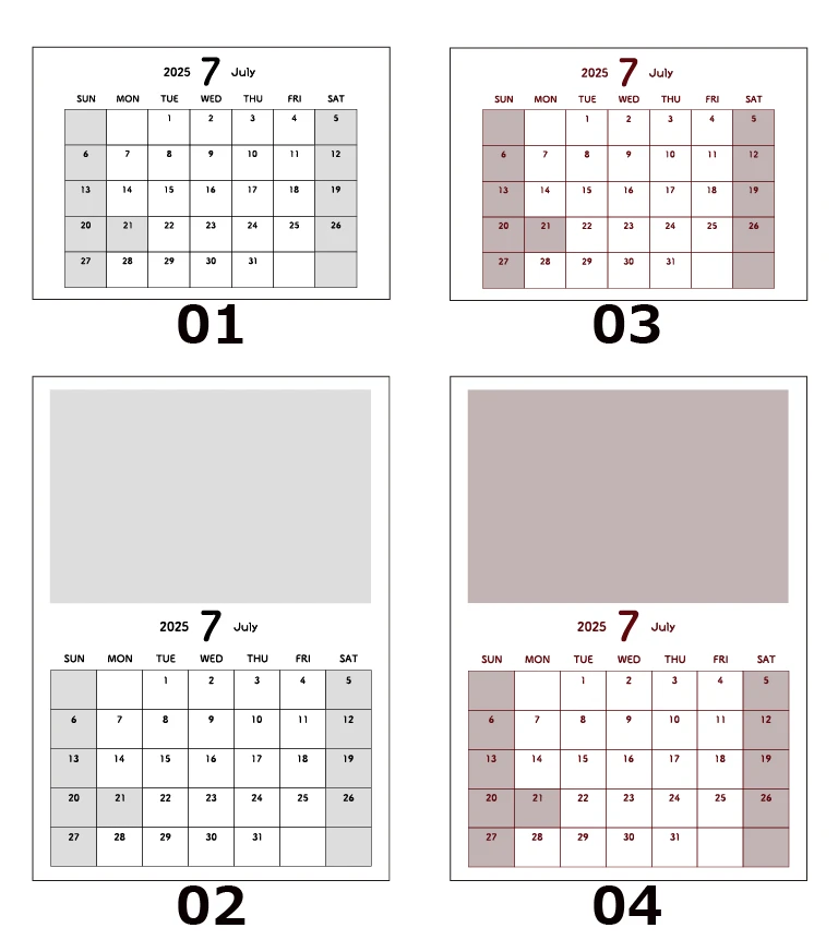7月カレンダーの見本