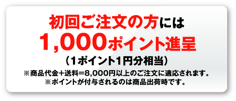 初回ご注文の方には1,000ポイント進呈（１ポイント１円分相当）