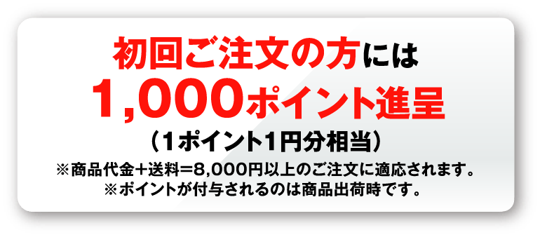 初回ご注文の方には1,000ポイント進呈（１ポイント１円分相当）